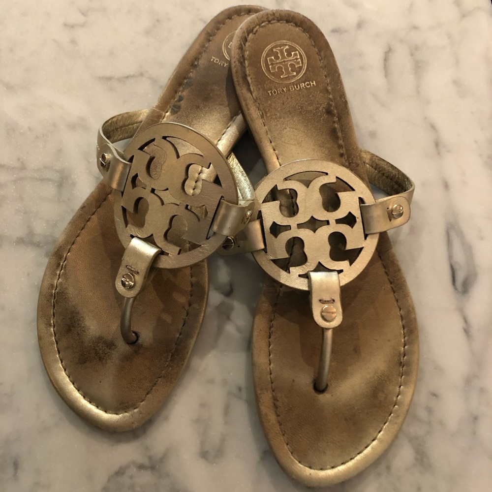 Tory Burch Miller Leather Reva Sandals Spark Gold